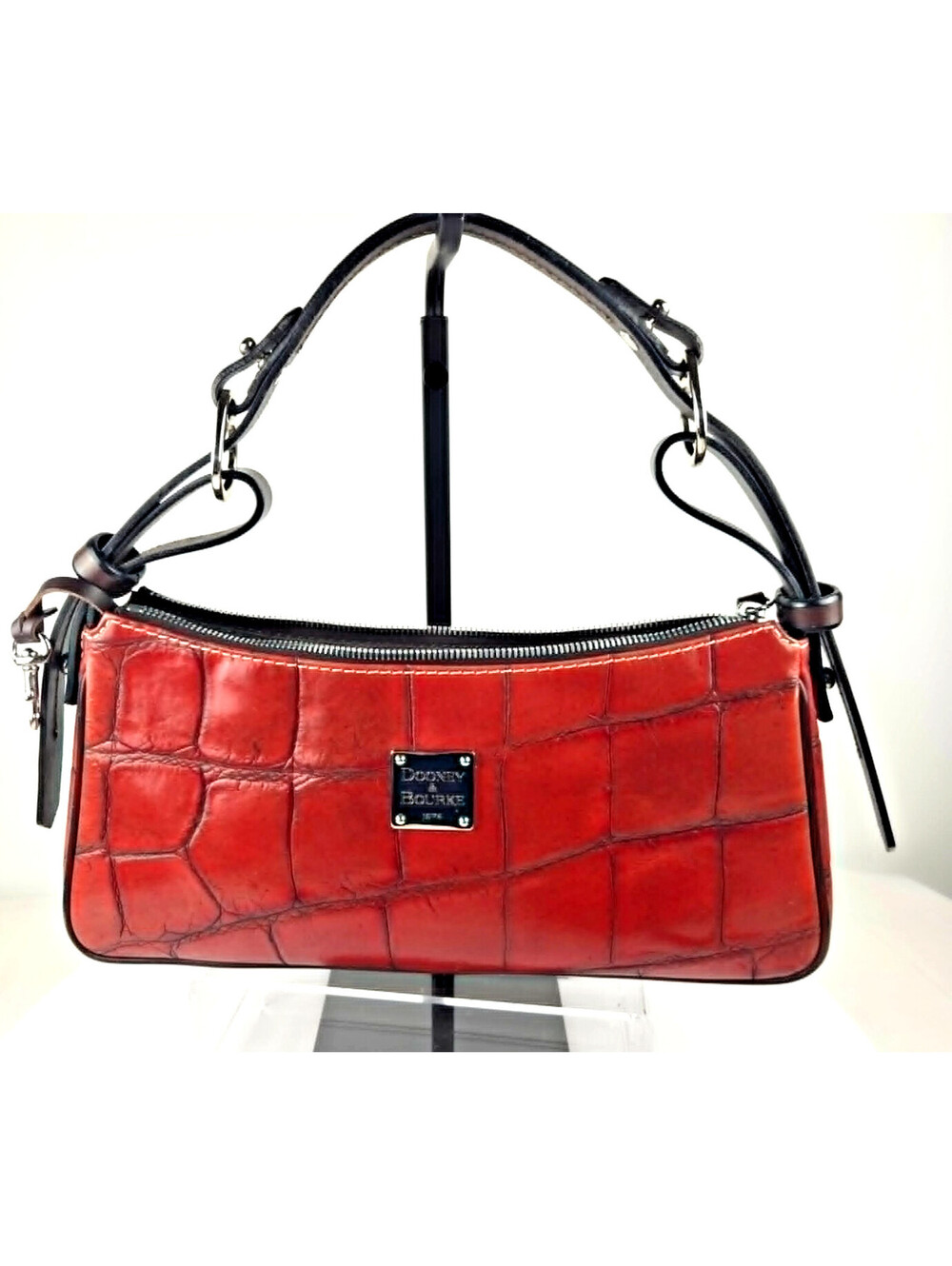 Dooney & Bourke Red Croc Embossed Leather Shoulder Bag
